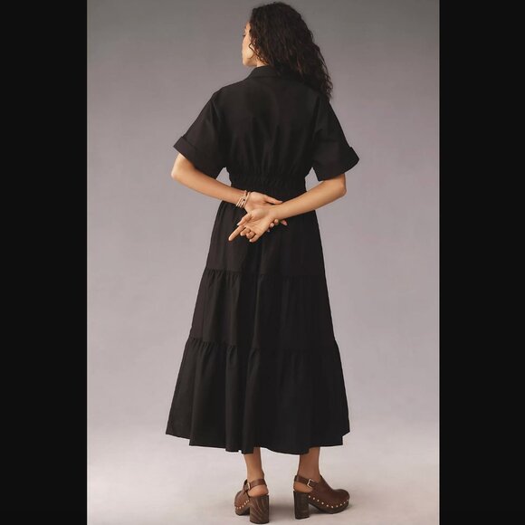 The Somerset Tiered Maxi Dress by Anthropologie: Shirt Dress Edition, Black - Picture 4 of 11
